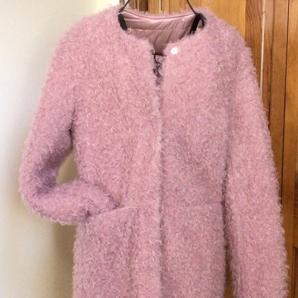 Via Spiga Reversible Curly Fun Fur Car Coat, Small, Dusky pink - Picture 4 of 10